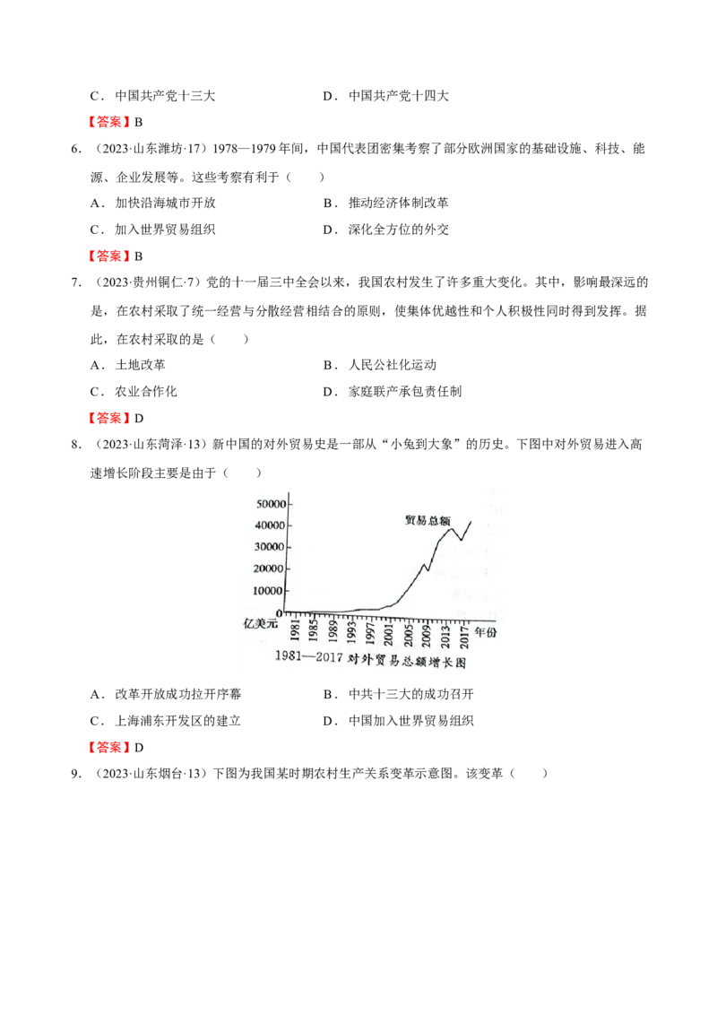 专题09+中现02：改革开放后中国特色社会主义道路建设-大单元复习学案2024年中考历史一轮复习必考知识梳理与考法点拨（部编版）_8历史中考复习_2024年中考复习资料_一轮复习资料