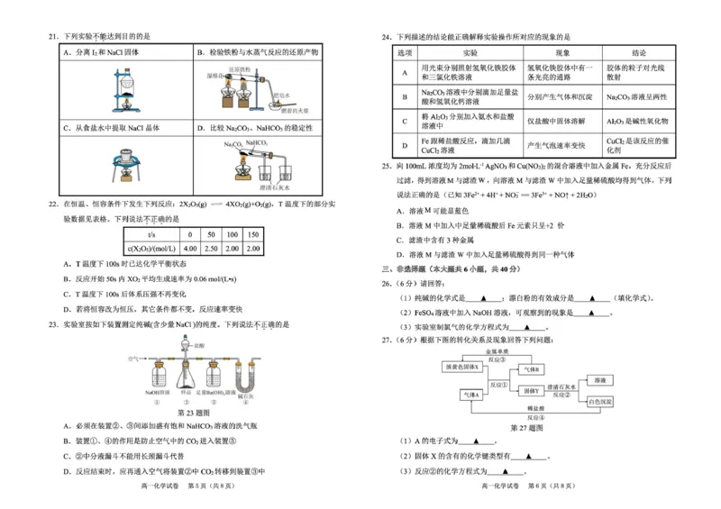 绍兴市2024学年第一期高一期末调测高一化学_2025年03月试卷_0303浙江省绍兴市2024-2025学年高一上学期1月期末考试_浙江省绍兴市2024-2025学年高一上学期1月期末考试化学PDF版含答案