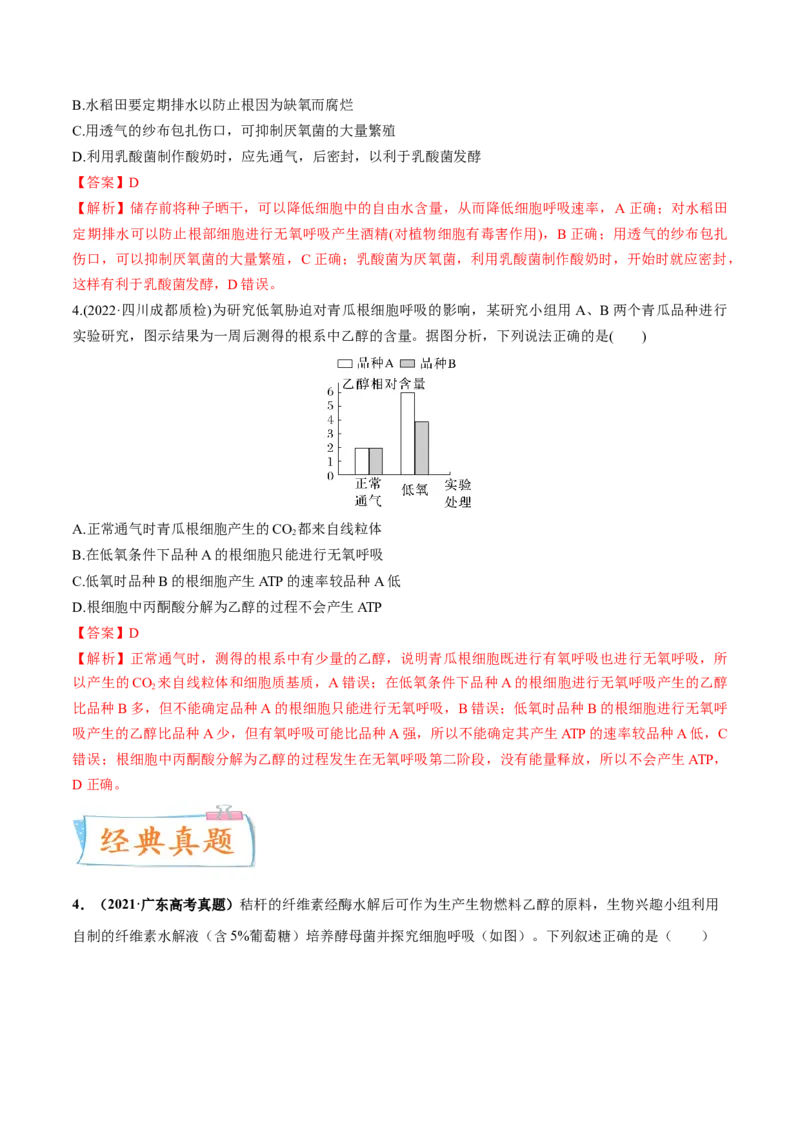 考向05细胞呼吸-备战2023年高考生物一轮复习考点微专题（全国通用）（解析版）(1)_通用版（老高考）复习资料_2023年复习资料_一轮复习