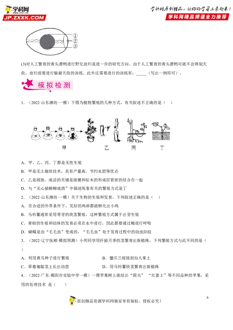 专题07生物的生殖（习题帮）（原卷版）_6生物中考复习_2023年中考复习资料_一轮复习_备战2023年中考生物一轮复习考点帮（全国通用）288506454
