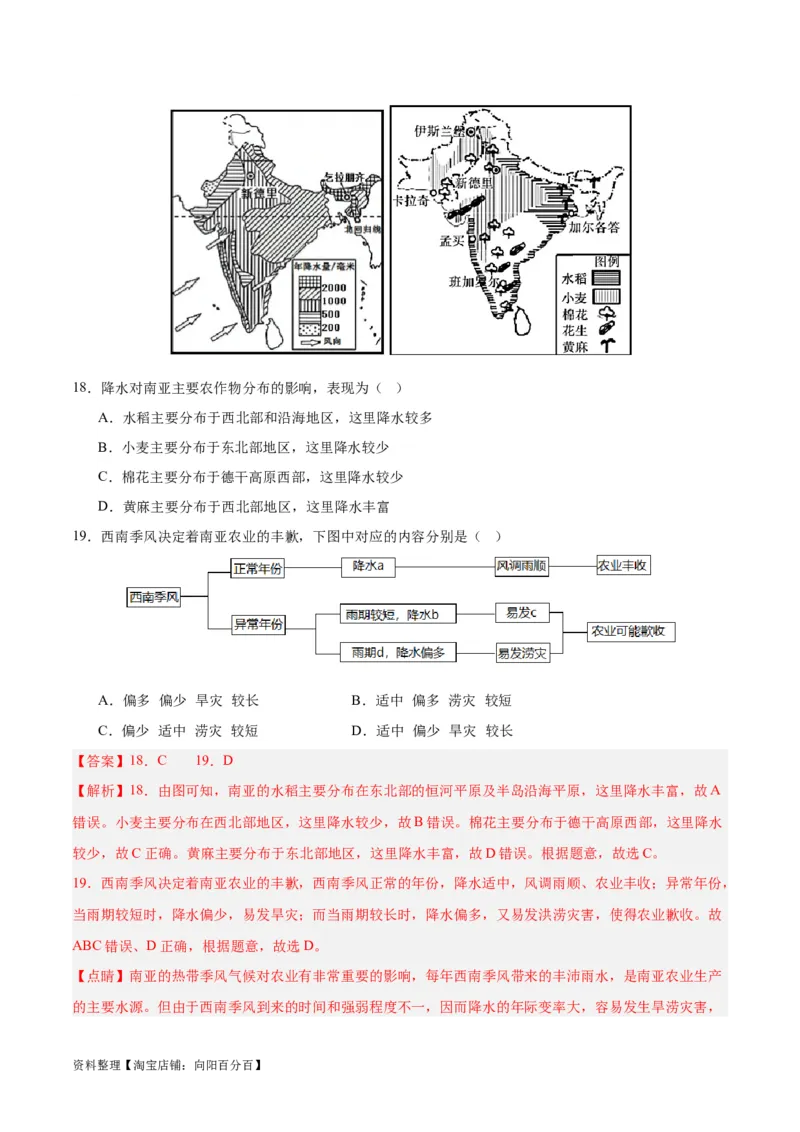 专题10南亚与印度（解析版）_7地理中考复习_2024年中考复习资料_专项复习资料_完三年（2021-2023）中考地理真题分项汇编（全国通用）_解析版