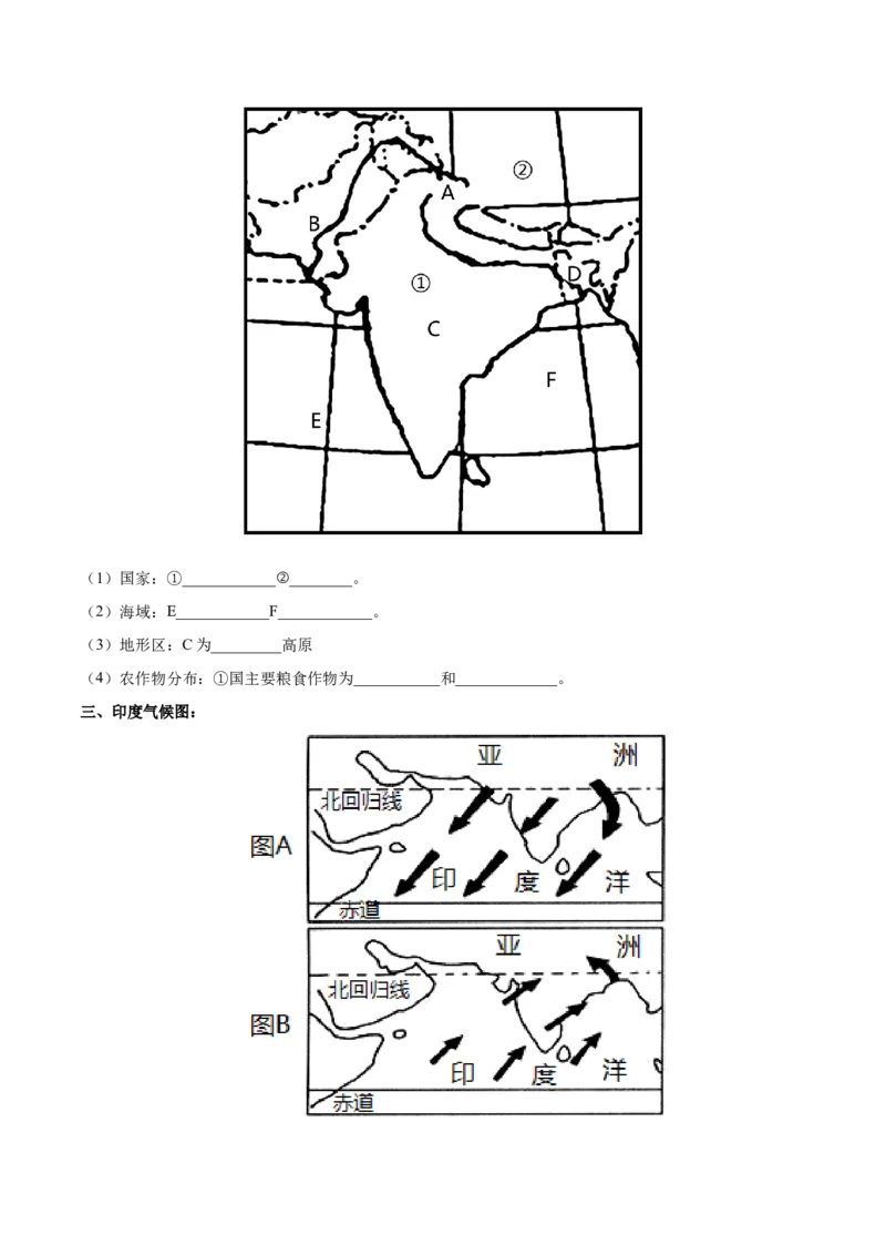 专题10俄罗斯和印度-备战2024年中考地理识图速记手册与变式演练（全国通用）（原卷版）_7地理中考复习_2024年中考复习资料_专项复习资料