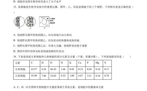 精品解析：河北省NT20联考2025-2026学年高一上学期10月月考生物试题（原卷版）_2025年10月高一试卷_251029河北省NT20名校联合体2025-2026学年高一上学期10月联考