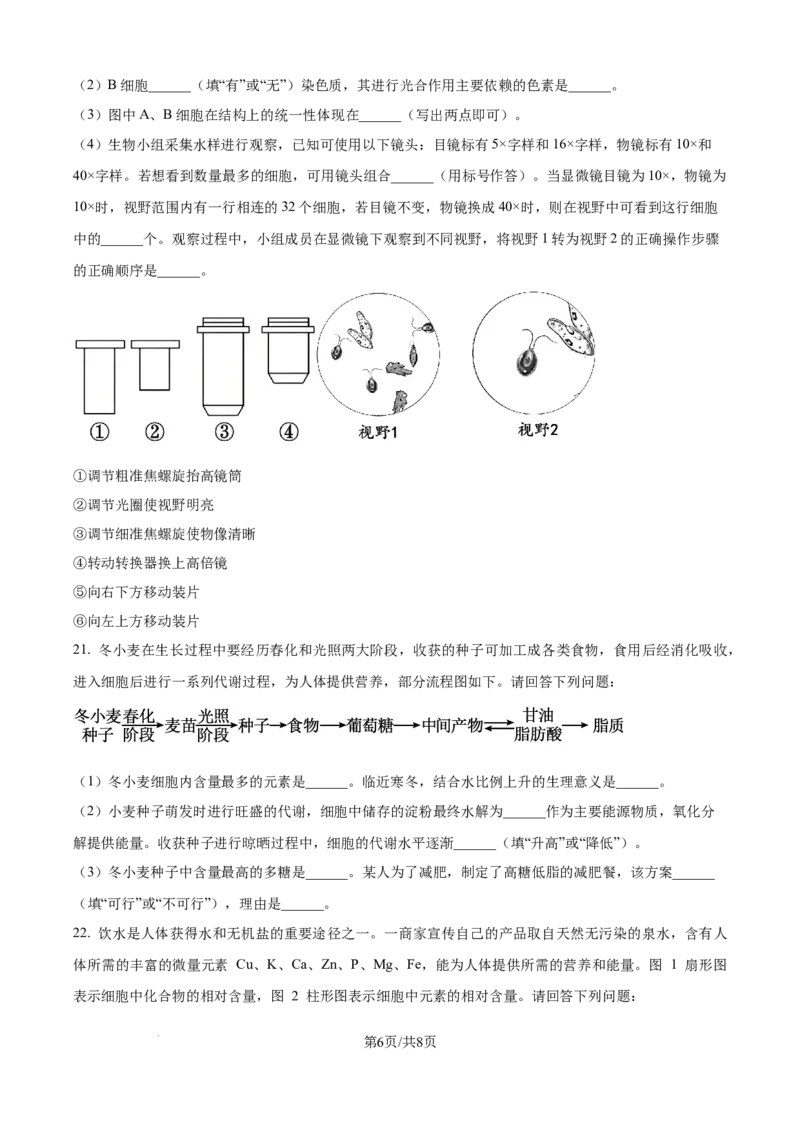 精品解析：河北省NT20联考2025-2026学年高一上学期10月月考生物试题（原卷版）_2025年10月高一试卷_251029河北省NT20名校联合体2025-2026学年高一上学期10月联考