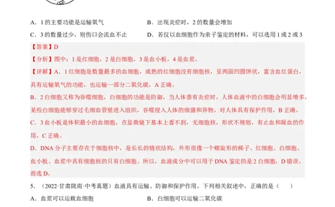 专题10人体内物质的运输和废物的排出（习题帮）（解析版）_6生物中考复习_2023年中考复习资料_一轮复习_备战2023年中考生物一轮复习考点帮（全国通用）288506454