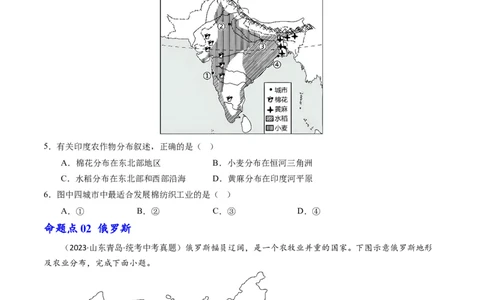 专题13印度和俄罗斯（好题帮）-备战2024年中考地理一轮复习考点帮（全国通用）（原卷版）_7地理中考复习_2024年中考复习资料_一轮复习资料_配套练习资料