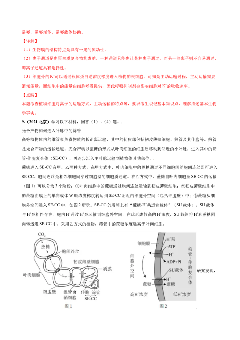 考向03细胞内物质输入和输出-备战2023年高考生物一轮复习考点微专题（全国通用）（解析版）(1)_通用版（老高考）复习资料_2023年复习资料_一轮复习