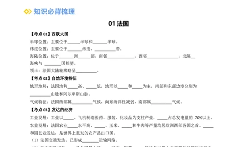 专题14法国和澳大利亚（背记帮）-备战2024年中考地理一轮复习考点帮（全国通用）（挖空版）_7地理中考复习_2024年中考复习资料_一轮复习资料_配套背记资料（挖空版）