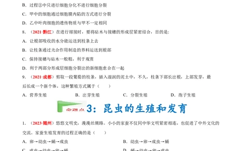 专题12&nbsp;其他生物的生殖和发育（原卷版）_6生物中考复习_2024年中考复习资料_专项复习资料_完三年（2021-2023）中考生物真题分项汇编（全国通用）