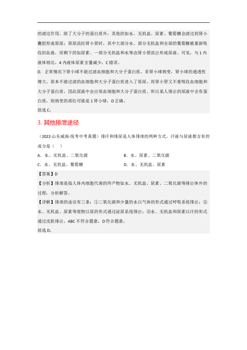 专题10人体代谢废物的排出-备战2023年中考生物核心考点梳理与必背_6生物中考复习_2023年中考复习资料_专项复习_备战2023年中考生物核心考点梳理与必背