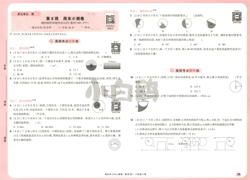 25秋《周末小测卷》6年级上册数学人教版试卷_2026春季学期_周末预测小卷_2026《一本&bull;周末小测卷》（1-6年级下）（数学）（人教版）_赠送：2026小白鸥周末小测卷数学1-6年级上册
