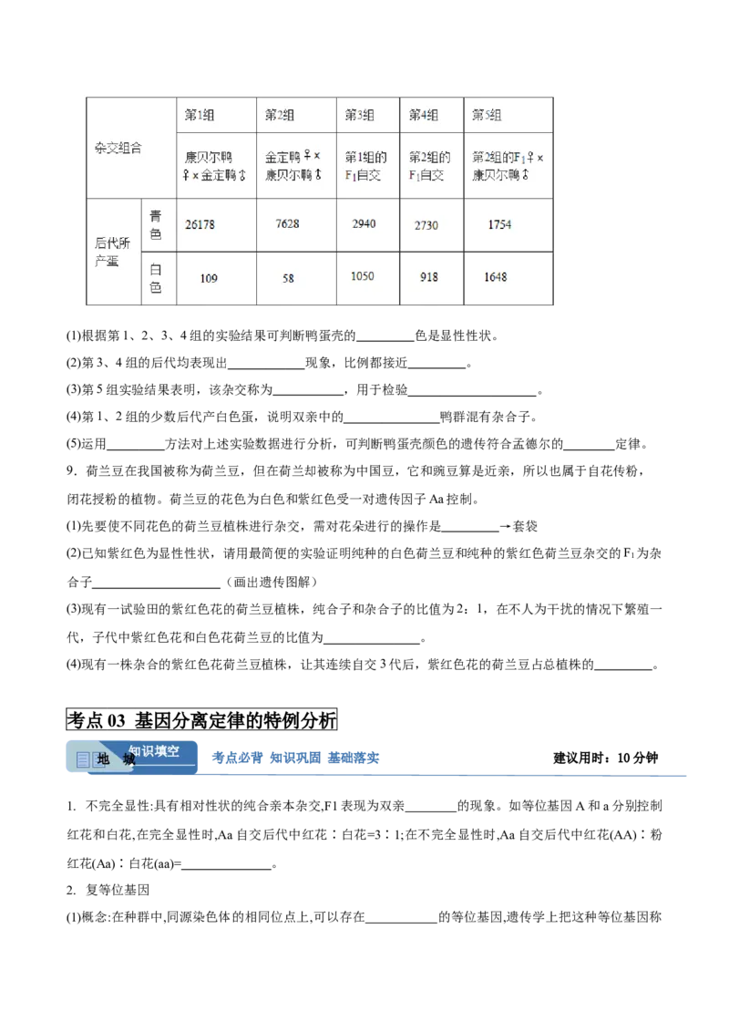 考点通关卷15基因的分离定律（原卷版）_2025年新高考资料_一轮复习_2025年高考生物一轮复习考点通关卷（新高考通用）