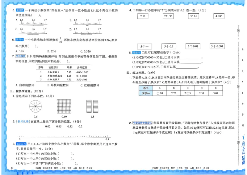 4下《王朝霞单元活页卷》数学人教版26春_2026春人教数学《王朝霞单元活页卷》