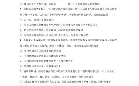 专题七在集体中成长(原卷版)_9道法中考复习_2023年中考复习资料_一轮复习_抓重点2023年中考道德与法治一轮专题复习（部编版）