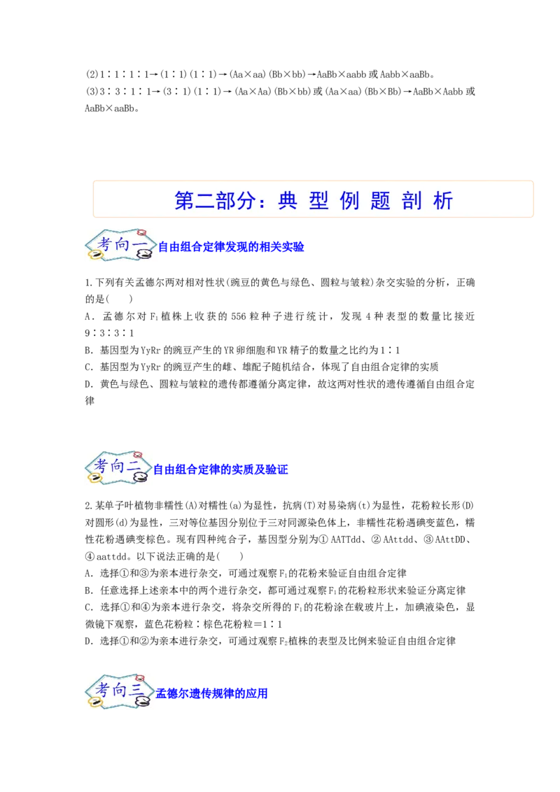考点16基因的自由组合定律（核心考点讲与练）-2023年高考生物一轮复习讲练测（全国通用）（原卷版）_通用版（老高考）复习资料_2023年复习资料_一轮复习