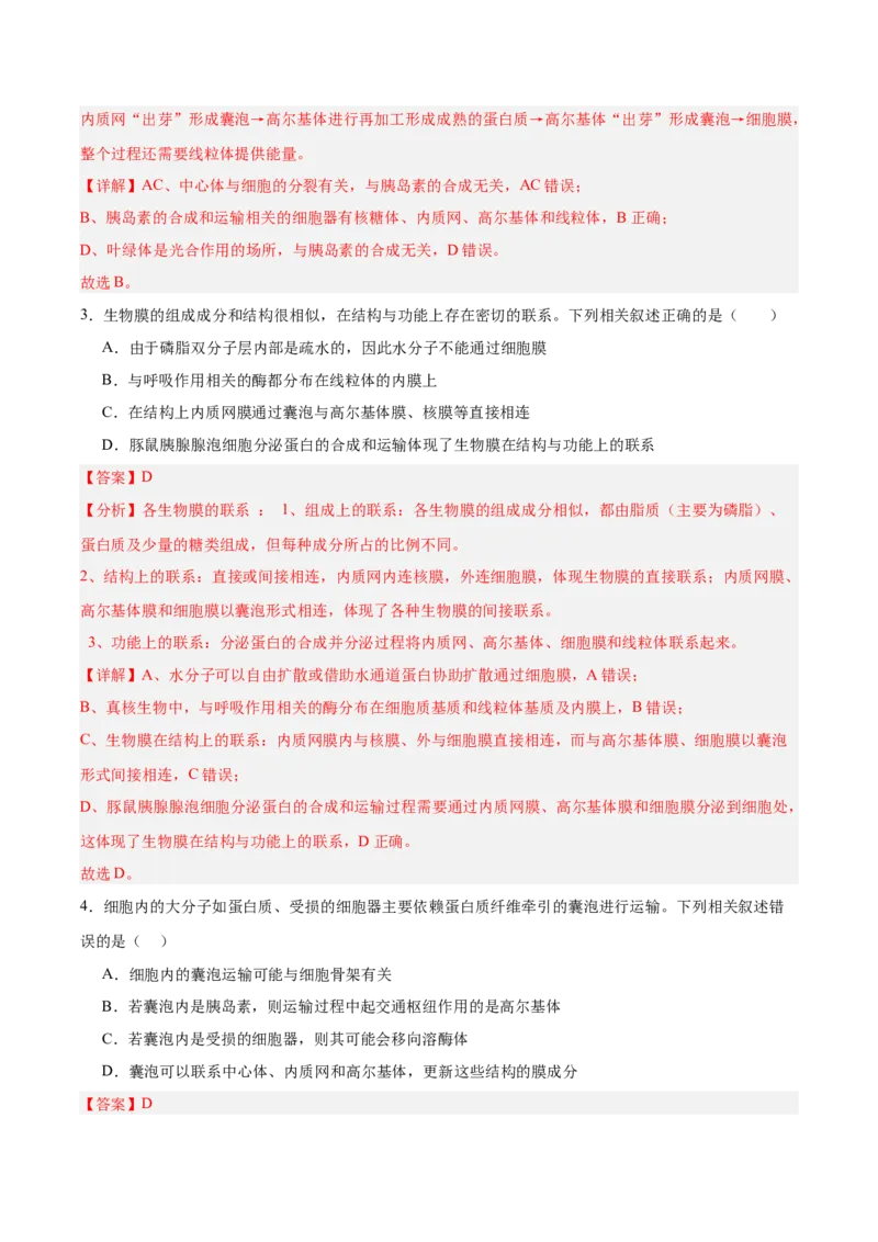 考点通关卷06细胞器和生物膜系统（解析版）_2025年新高考资料_一轮复习_2025年高考生物一轮复习考点通关卷（新高考通用）