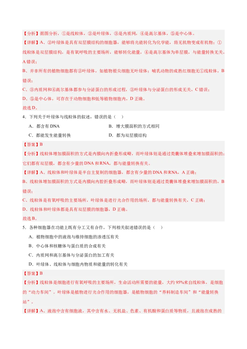 考点通关卷06细胞器和生物膜系统（解析版）_2025年新高考资料_一轮复习_2025年高考生物一轮复习考点通关卷（新高考通用）