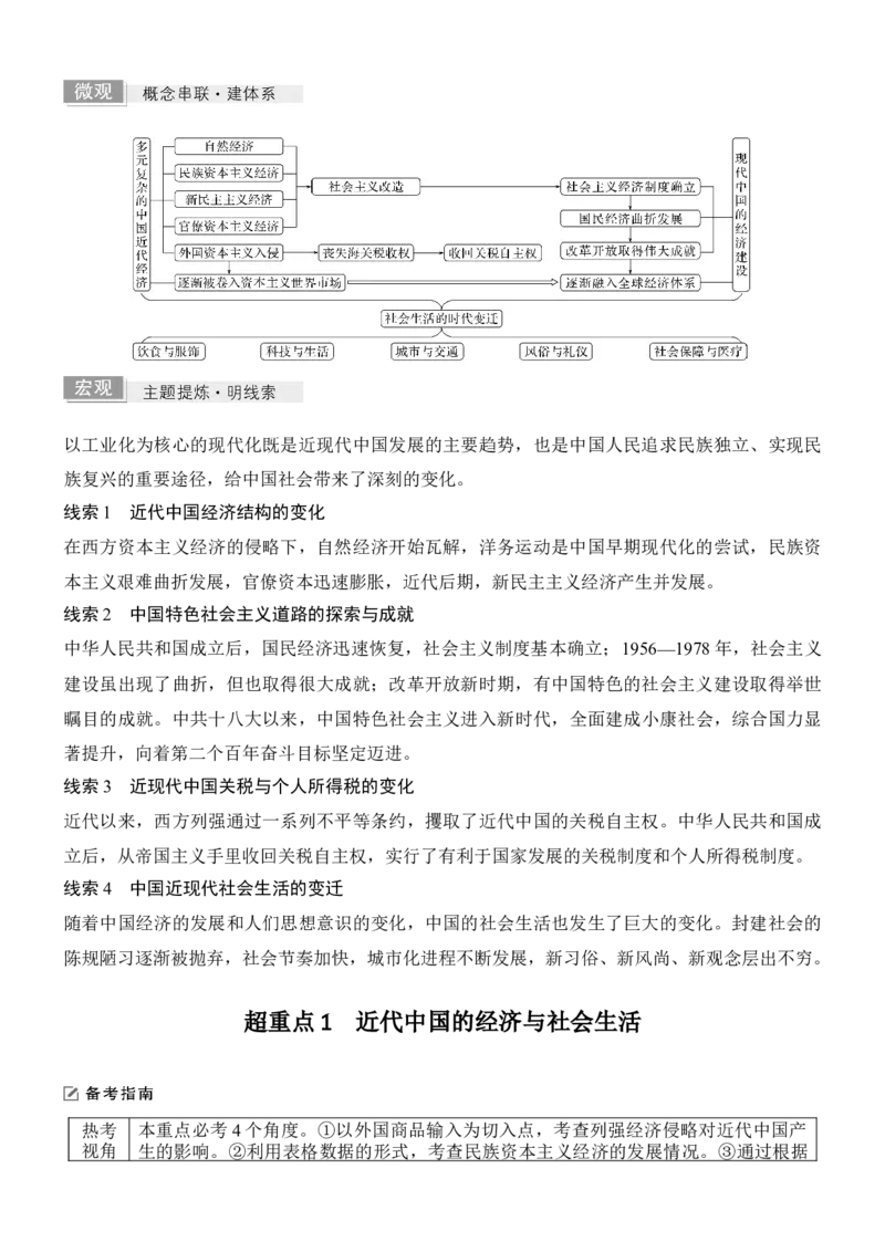 专题七　冲击转型&mdash;&mdash;近现代中国的经济发展与社会生活_8历史中考复习_2026年中考复习（更新中）_高频考点2026年高考历史二轮专题复习学案