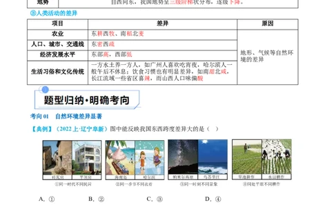 专题22中国的地理差异（讲义）（原卷版）_7地理中考复习_2024年中考复习资料_一轮复习资料_❤2024年中考地理一轮复习讲练测（全国通用）_配套讲义