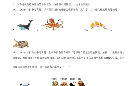 专题18生命的起源和生物的进化（习题帮）（原卷版）_6生物中考复习_2023年中考复习资料_一轮复习_备战2023年中考生物一轮复习考点帮（全国通用）288506454