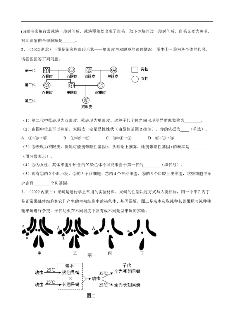 专题20生物的遗传和变异（原卷版）_6生物中考复习_2023年中考复习资料_一轮复习_2023年中考生物一轮复习讲练测_专题20生物的遗传和变异（专题精练）-2023年中考生物一轮复习讲练测