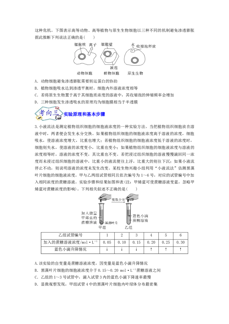 考点09细胞内物质的输入和输出（原卷版）_通用版（老高考）复习资料_2023年复习资料_一轮复习_2023年高考生物一轮复习讲练测（全国通用）
