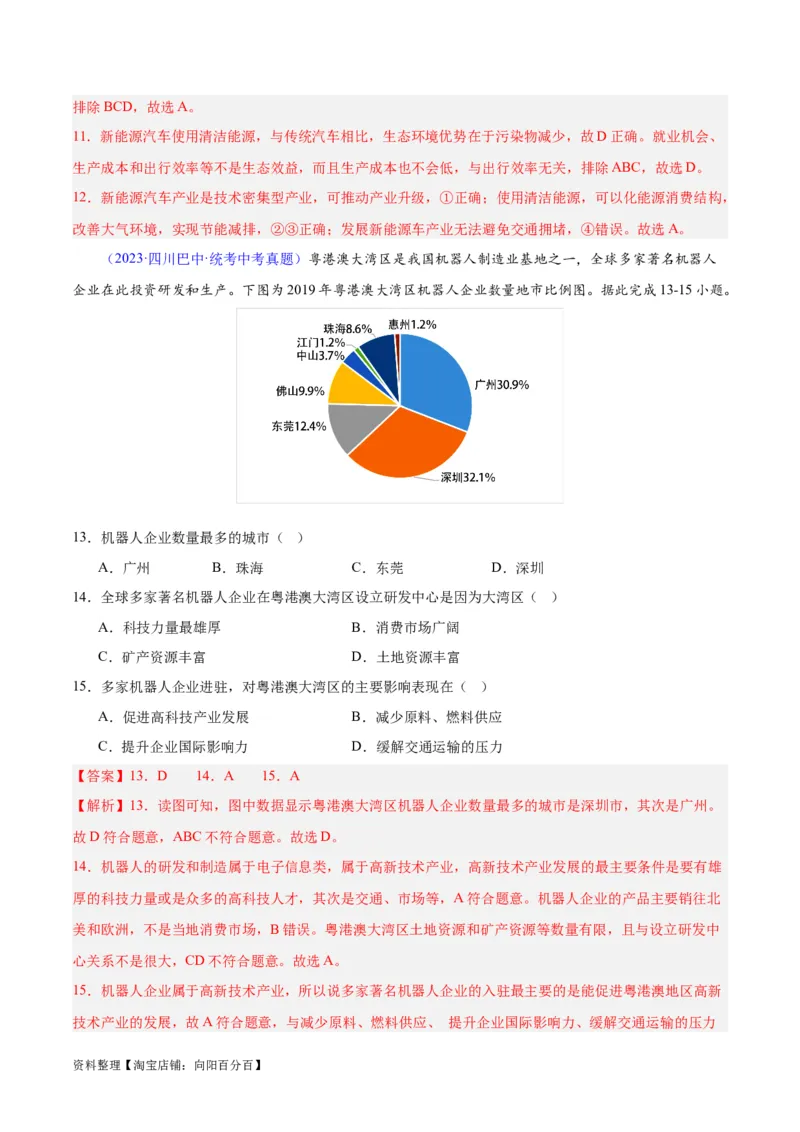 专题27工业（解析版）_7地理中考复习_2024年中考复习资料_专项复习资料_完三年（2021-2023）中考地理真题分项汇编（全国通用）_解析版