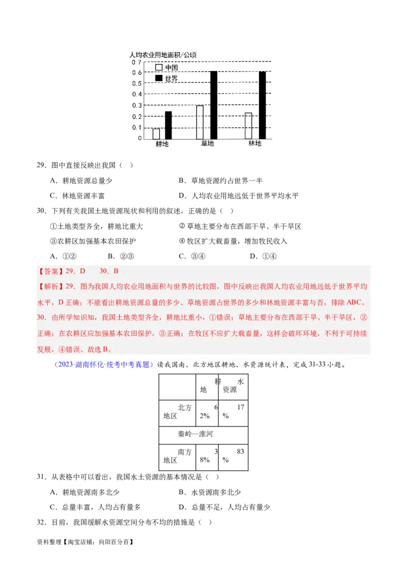 专题23中国的自然资源（解析版）_7地理中考复习_2024年中考复习资料_专项复习资料_完三年（2021-2023）中考地理真题分项汇编（全国通用）_解析版