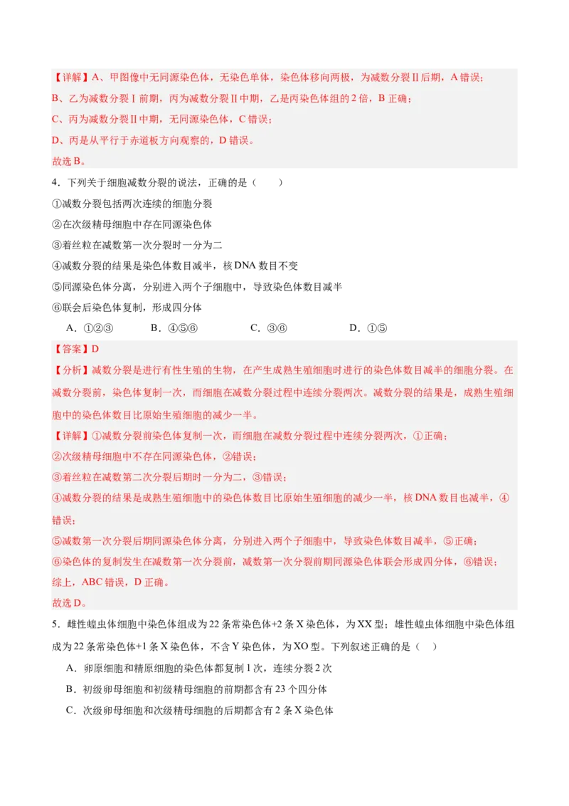 考点通关卷13减数分裂和受精作用（解析版）_2025年新高考资料_一轮复习_2025年高考生物一轮复习考点通关卷（新高考通用）