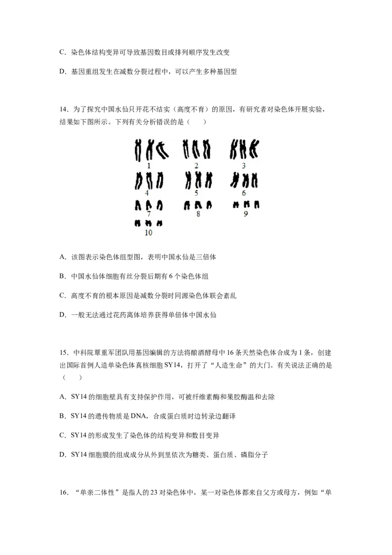 考点22染色体变异（原卷版）_通用版（老高考）复习资料_2023年复习资料_一轮复习_2023年高考生物一轮复习讲练测（全国通用）