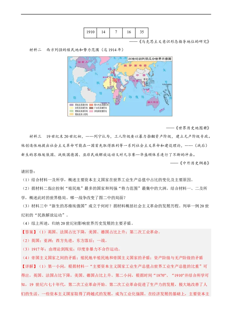 专题限时练28两次世界大战之间的世界政治与经济（解析版）_8历史中考复习_2023年中考复习资料_二轮复习_核心素养新课标2023年中考历史一二轮复习提分快训（部编版）