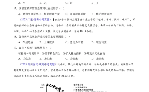 专题26农业（原卷版）_7地理中考复习_2024年中考复习资料_专项复习资料_完三年（2021-2023）中考地理真题分项汇编（全国通用）