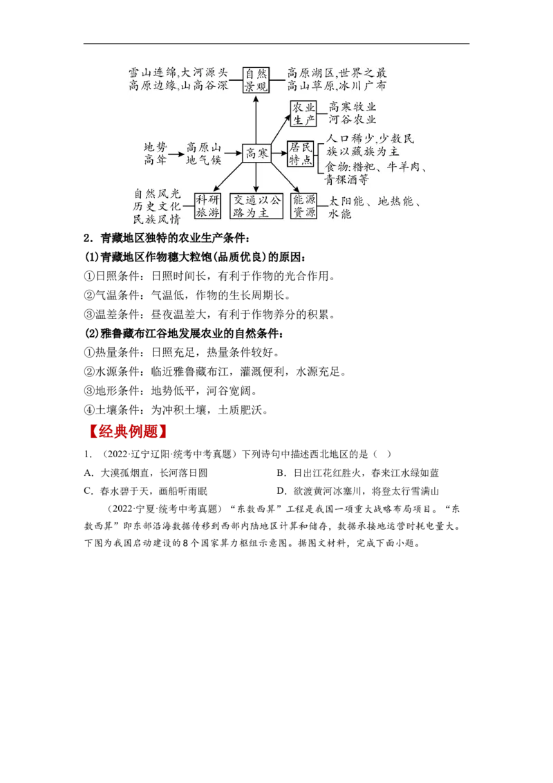专题22西北地区和青藏地区（讲义）（原卷版）-2023年中考地理一轮复习讲练测_7地理中考复习_2023年中考复习资料_一轮复习_2023年中考地理一轮复习讲练测