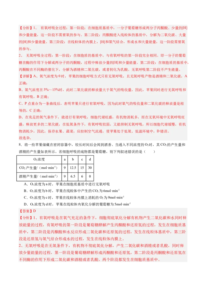 考点通关卷09细胞呼吸（解析版）_新高考复习资料_2025年新高考资料_2025年高考生物一轮复习考点通关卷（新高考通用）