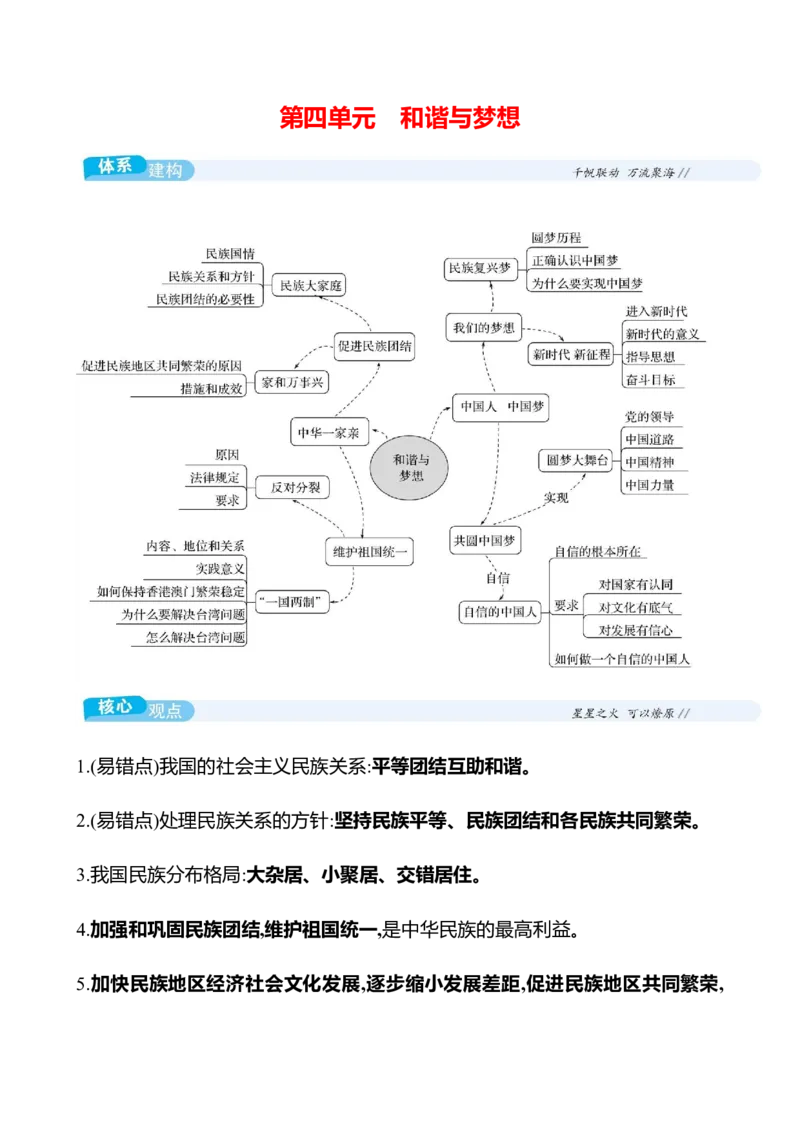 九年级上册第四单元　和谐与梦想_9道法中考复习_2026年中考复习（更新中）_2026年中考道德与法治一轮复习学案（含答案）