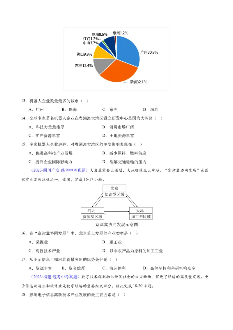 专题27工业（原卷版）_7地理中考复习_2024年中考复习资料_专项复习资料_完三年（2021-2023）中考地理真题分项汇编（全国通用）