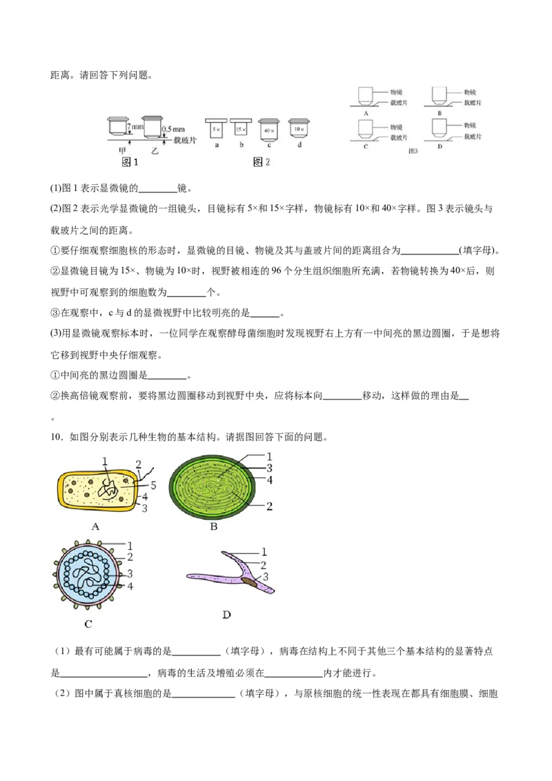 考点通关卷01走近细胞（原卷版）_新高考复习资料_2025年新高考资料_2025年高考生物一轮复习考点通关卷（新高考通用）