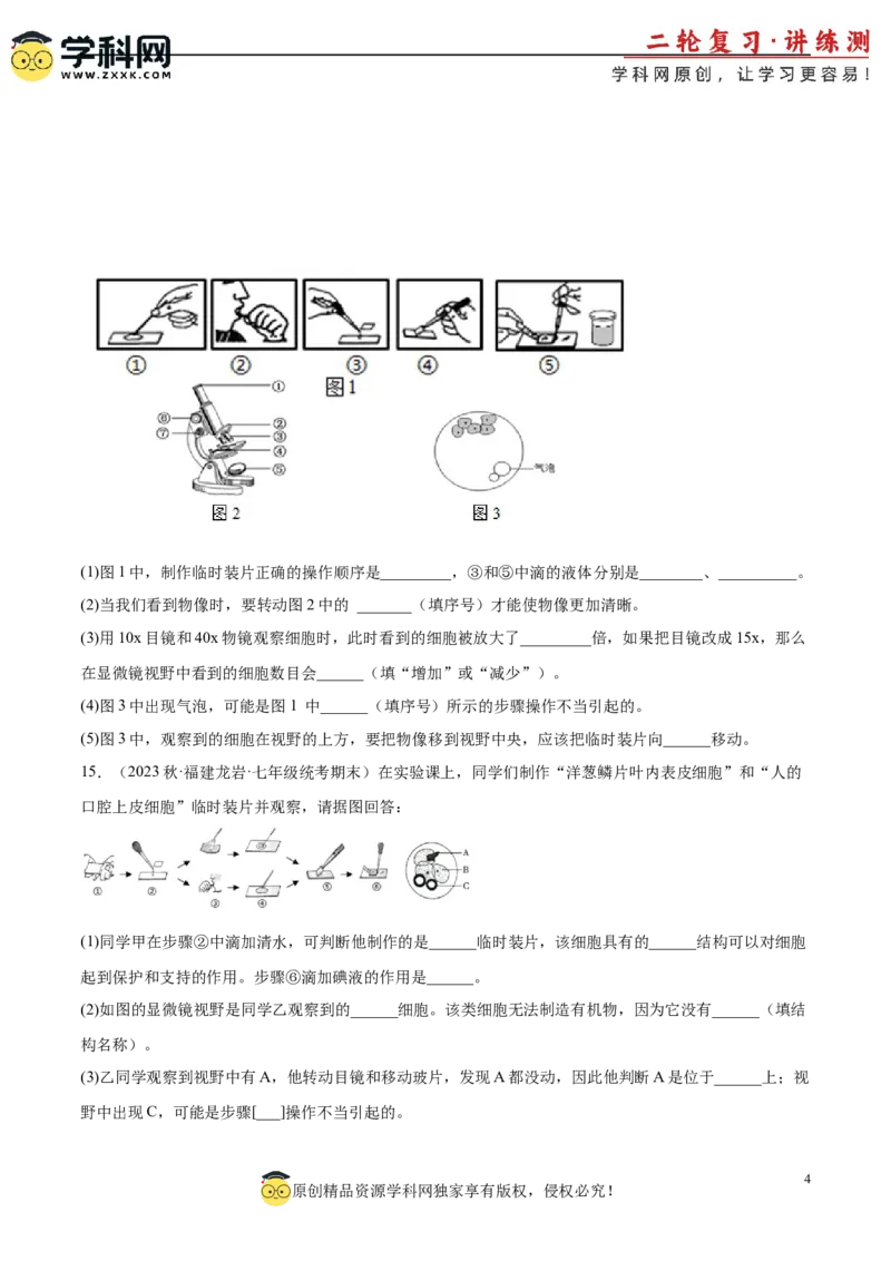主题01生物体的结构层次（原卷版）_6生物中考复习_2023年中考复习资料_二轮复习_2023年中考生物二轮复习讲练测_主题01生物体的结构层次（测试）-2023年中考生物二轮复习讲练测_38804184