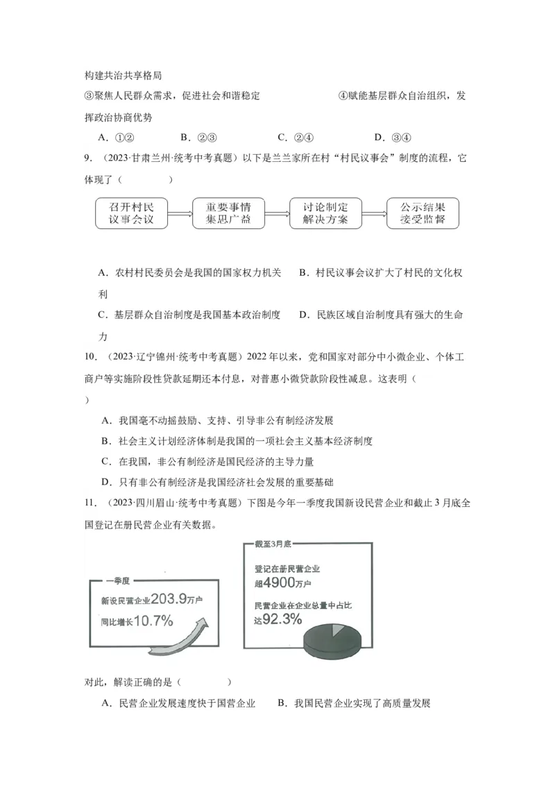 专题13人民当家作主（原卷版）_9道法中考复习_2024年中考复习资料_专项复习资料_完三年（2021&mdash;2023）中考道德与法治真题分项汇编（全国通用）