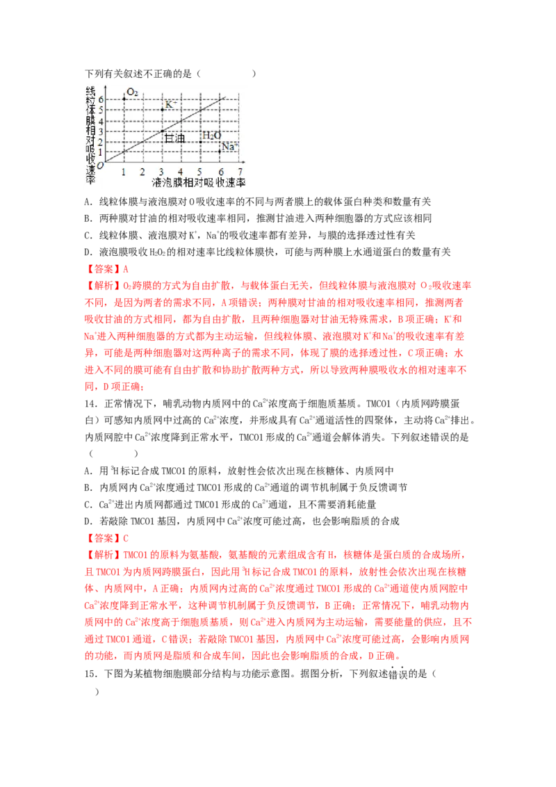 考点09细胞内物质的输入和输出（解析版）_通用版（老高考）复习资料_2023年复习资料_一轮复习_2023年高考生物一轮复习讲练测（全国通用）