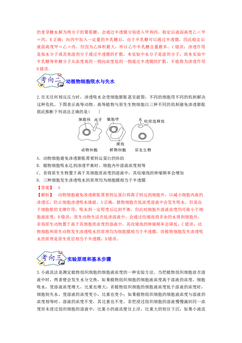 考点09细胞内物质的输入和输出（解析版）_通用版（老高考）复习资料_2023年复习资料_一轮复习_2023年高考生物一轮复习讲练测（全国通用）
