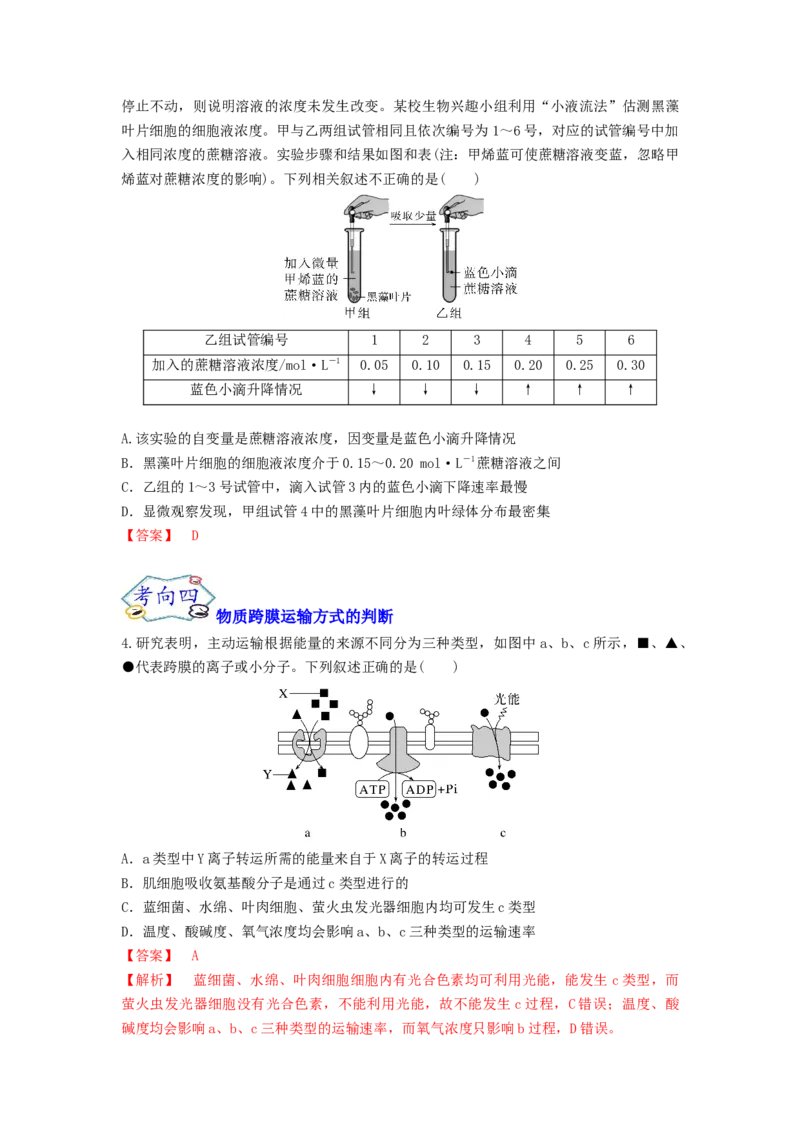 考点09细胞内物质的输入和输出（解析版）_通用版（老高考）复习资料_2023年复习资料_一轮复习_2023年高考生物一轮复习讲练测（全国通用）
