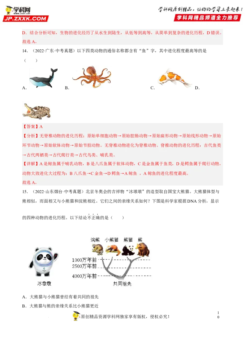 专题18生命的起源和生物的进化（习题帮）（解析版）_6生物中考复习_2023年中考复习资料_一轮复习_备战2023年中考生物一轮复习考点帮（全国通用）288506454