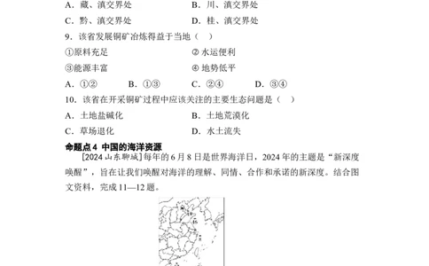 专题十二中国的自然资源练习（含答案）2026年中考地理一轮复习_7地理中考复习_2026年中考复习（更新中）_2026年中考地理一轮复习专题+阶段综合练（含答案）