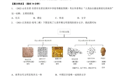 专题限时练18古代文明：人类文明的开端（原卷版）_8历史中考复习_2023年中考复习资料_二轮复习_核心素养新课标2023年中考历史一二轮复习提分快训（部编版）