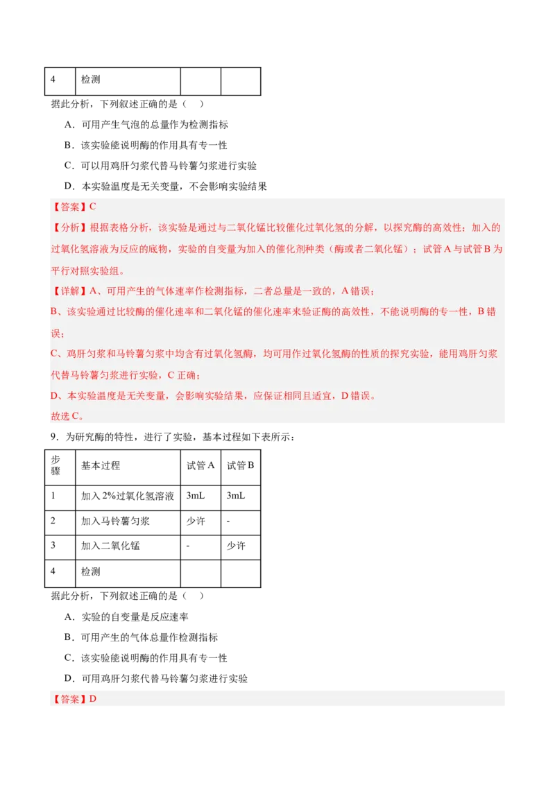 考点通关卷08酶和ATP（解析版）_2025年新高考资料_一轮复习_2025年高考生物一轮复习考点通关卷（新高考通用）_考点通关卷08酶和ATP-2025年高考生物一轮复习考点通关卷（新高考通用）