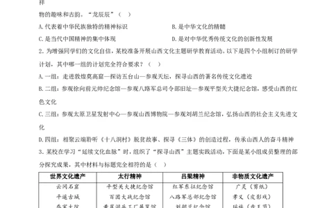专题六文化与精神_9道法中考复习_2024年中考复习资料_二轮复习_2024中考道德与法治二轮复习专题训练_2024中考道德与法治二轮复习专题六文化与精神试题（含答案）
