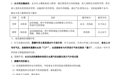 专题四绿色植物的作用-2023年中考生物核心考点必背合集_6生物中考复习_2023年中考复习资料_专项复习_2023年中考生物核心考点必背合集-----