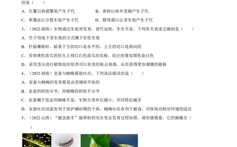 专题19生物的生殖和发育（原卷版）_6生物中考复习_2023年中考复习资料_一轮复习_2023年中考生物一轮复习讲练测_专题19生物的生殖和发育（专题精练）-2023年中考生物一轮复习讲练测