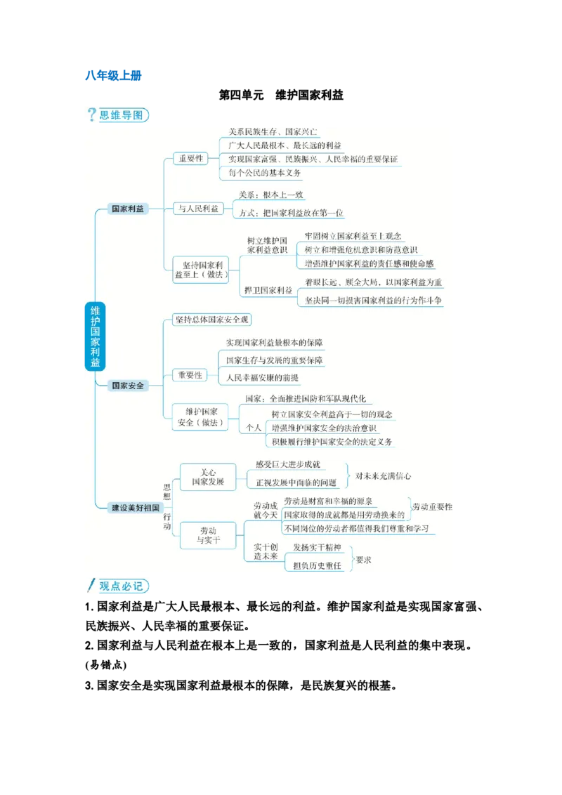 中考道德与法治复习八年级上册第四单元维护国家利益教案_9道法中考复习_2026年中考复习（更新中）_2026年道德与法治中考一轮复习知识梳理+主题突破教案